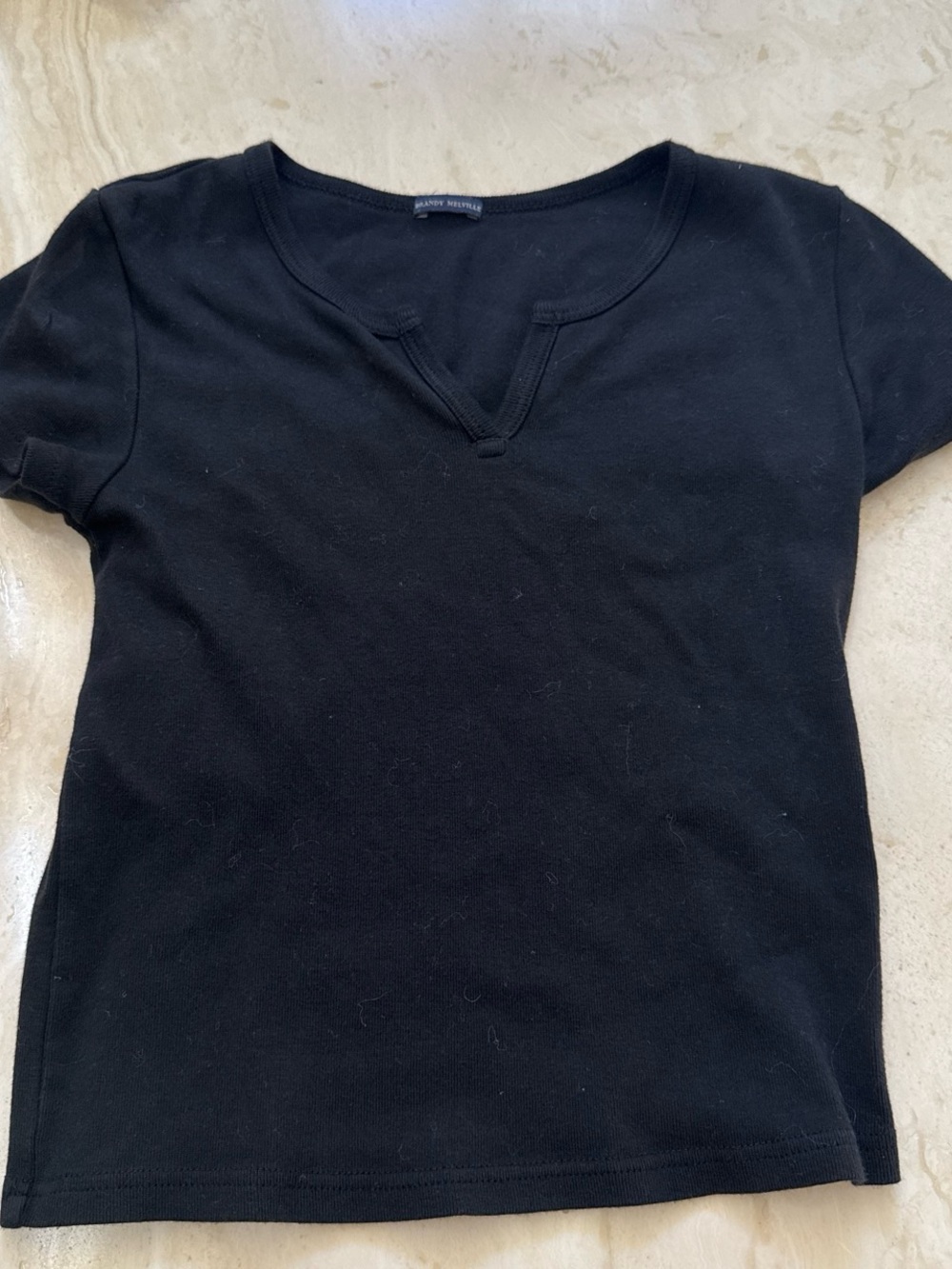 Brandy Melville Black Short Sleeve Tee with Notch